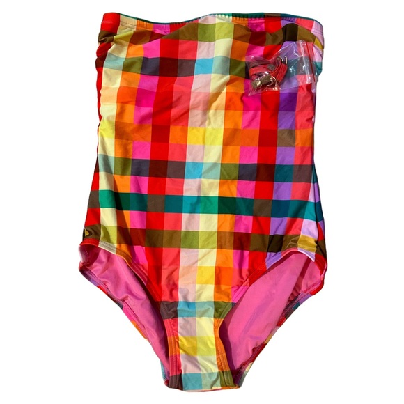 KATE SPADE NEW YORK Garden Plaid Classic Bandeau One-piece swimsuit swimwear - Picture 2 of 3